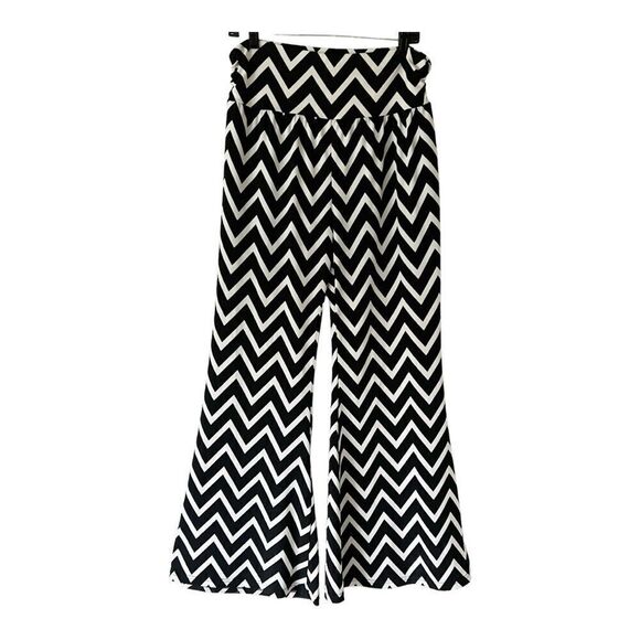 Orange Fashion Village High Waist Black/White Chevron Wide Leg Palazzo Pants - Picture 1 of 6